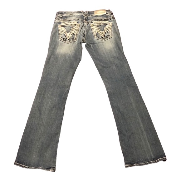Vigoss The Dublin Bootcut Jeans Blue Denim Designer Jeans Crystals Gems low rise - Picture 3 of 15